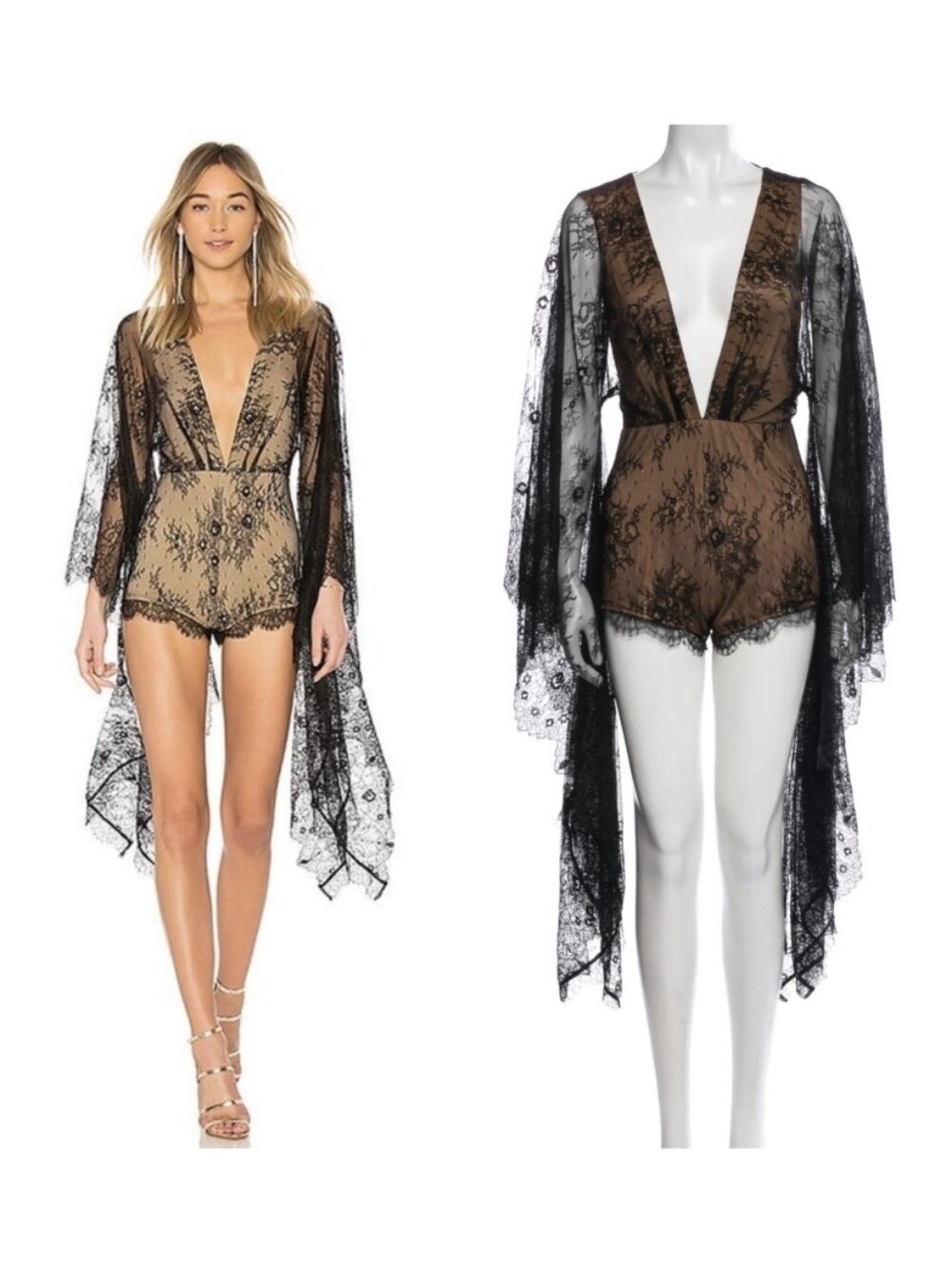 MICHAEL COSTELLO Revolve Bella Romper Black Dramatic Sleeves Goth Punk Festival